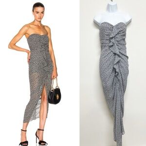 Veronica Beard Womens Blue Floral Strapless Ruffle Ruched Front Silk Dress